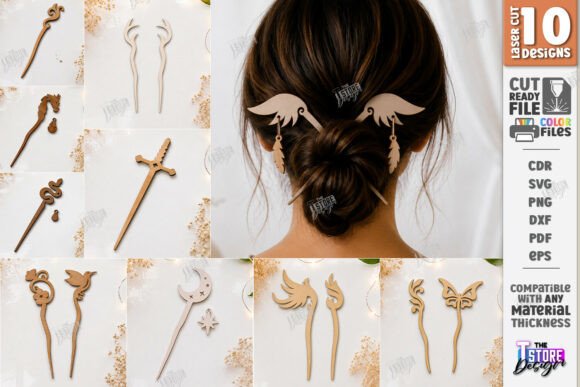 Download Hair Sticks and Pins Laser Cut Bundle - Hair Collection